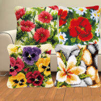 Beautiful Flowers Embroidery Hand Knitted Pillow Materials Plant Series DIY Handcraft Section Embroidered Coarse Wool Car