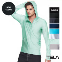 เสื้อเชิ้ตแขนยาวผู้ชาย UPF 50 + hoodie Zip Front ของ tsla