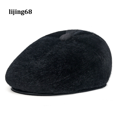 Lijing ฤดูหนาวขนสัตว์ Newsboy หมวกผู้ชาย Beret Flat Ivy หมวกนุ่มสีทึบขับรถ Cabbie หมวก