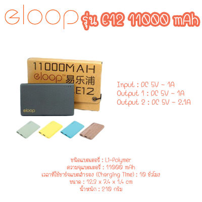 Eloop E12/E12PRO แบตสำรอง 11000mAh รองรับ PD สูงสุด 20W Power Bank  รับประกัน 1 ปี