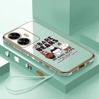 เคสโทรศัพท์พร้อมสำหรับเคส C55 Realme Realme เคส C55 (ฟรีสายคล้อง) ภาพยนตร์การ์ตูนน่ารักเรามีลวดลายขอบสี่เหลี่ยมเคสโทรศัพท์เคสชุบชุบเคสโทรศัพท์นิ่มสุดหรู