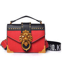 แฟชั่นผู้หญิงโลหะ Lion กระเป๋าถือ Crossbody กระเป๋าโลหะ Lion Head ยี่ห้อ Rivet ไหล่กระเป๋า Messenger Bag