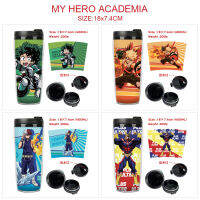 My Hero Academia แก้วน้ำการ์ตูนสำหรับเด็กหญิงเด็กชายแก้วน้ำพลาสติกสองชั้นกาต้มน้ำพีวีซีที่มีฉนวนกันความร้อนที่หุ้มถ้วยน้ำ0000