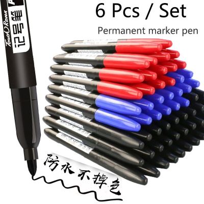 6 Pcs/Set Marker Pen Waterproof Permanent Fine Point 1.5 Mm Fiber Tip Paint Marker Color Pens Stationery School Supplies