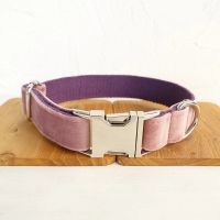 Personalized Design Dog Collar And Leash Set, Free ID Engraving Name, Stylish Thick Velvet Handmade Dog Collar