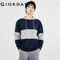 GIORDANO Men Hoodies Letter Embroidery Contrasting Stylish Hoodies 100% Cotton Half-Button Fashion Casual Loose Hoodies 13023872