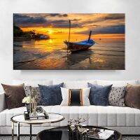 Modern Art Boat Beach In Sunset Scenery Pictures Landscape Canvas Paintings-โปสเตอร์ผนังคุณภาพสูงสำหรับตกแต่งห้องนั่งเล่น-ไม่รวมกรอบ