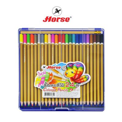 Horse ตราม้า ดินสอสีไม้ยาว24สี+ดินสอ2B ด้ามทอง จำนวน 1 กล่อง