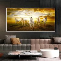 Running Horses Art Canvas Print Painting Sunrise Landscape Poster Wild Animals Steed Wall Picture Living Room Home Decoration