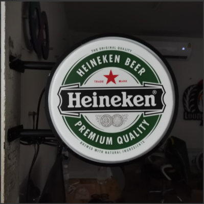 ป้ายไฟปั๊มนูนสองด้านทรงกลม โลโก้ ไฮเนเก้น Heineken Lightbox ป้ายไฟหน้าร้าน ติดตั้งภายนอกได้ ทนแดดทนฝน ไฟสว่าง ประหยัดไฟ สั่งทำได้หลายขนาด