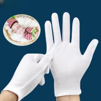 12Pair White Cotton Gloves Labor Protection Gloves for Jewelry Appreciation Thin Medium Cleaning Gardening Etiquette Supplies