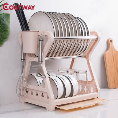 Dish Rack Kitchen Storage Dishes and Chopsticks Plastic Dish Rack Water Filter Rack Household Double-layer Kitchen Rack WaterTH