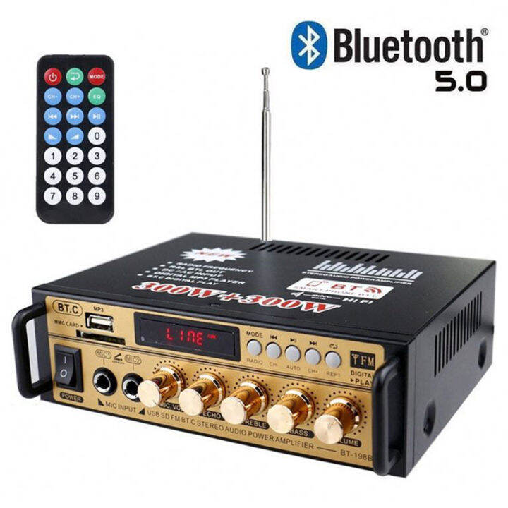 Audio Amplifier Bluetooth Super Bass HiFi Stereo USB 300Wx2 With Remote ...