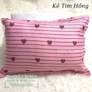 Vỏ gối đầu cotton poly 45x65 áo gối nằm nhiều màu sắc - Mẫu Kẻ tim hồng