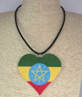 5 pcs/lot !! Newest Ethiopan Flag Heart Wooden Pendant Necklace