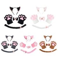 Women Lady Cat Kitty Maid Cosplay Costume Set Plush Ear Bell Headband Bowknot Collar Choker Tail Paws Gloves Anime Props