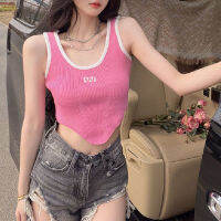 Beautifultime ผู้หญิงฤดูร้อนเสื้อกั๊กลำลอง,ความคมชัดสีแขนกุด U-Neck Cropped Tank Tops ฤดูร้อนไม่สม่ำเสมอ Hem Camisole