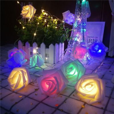LED Rose Flower String Lights Battery Garland Artificial Bouquet Foam Fairy Lights for Valentines Day Wedding Party Decoration Fairy Lights