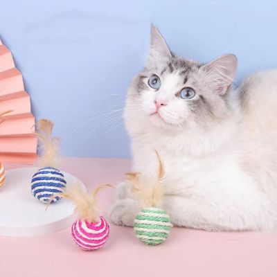 ของเล่นแมว บอลเชือก (4.5cm) ลูกบอล ลูกบอลเชือกขนนก สำหรับแมว สำหรับสัตว์เลี้ยง