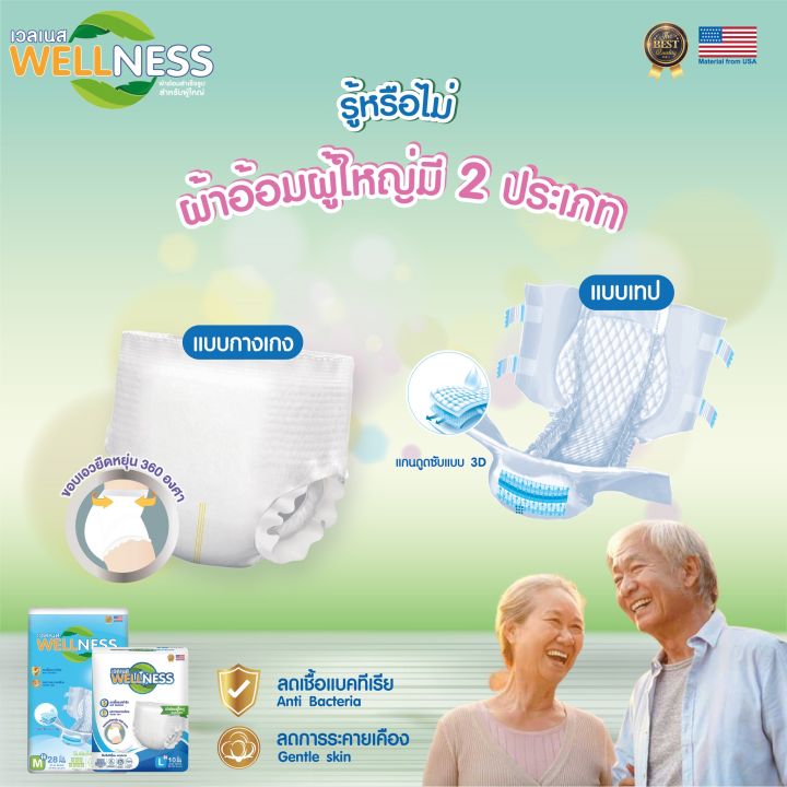 wellness-ผ้าอ้อมผู้ใหญ่แบบเทปกาว-กระชับ-ป้องกันรั่วซึม-ไซส์-m28-l24-ชิ้น