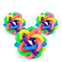 【YF】۩♦  New soft dog cat sound ball rainbow colored plastic toy chew knot elastic rubber