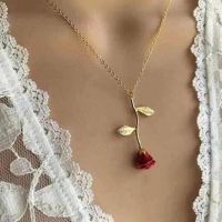 European and American new personality fashion creative drip red rose pendant necklace