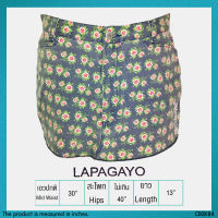 USED Lapagayo - Blue Floral Denim Skirt | กระโปรงยีนส์สีน้ำเงิน สีแดง เอวปกติ กระโปรงสั้น ลายดอก y2k สายฝอ แท้ มือสอง
