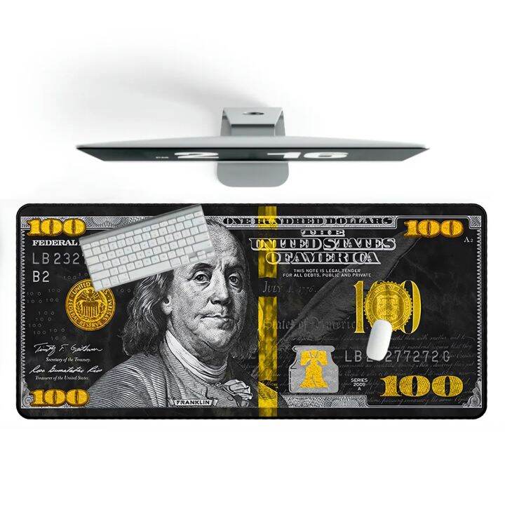 art-mousepad-black-white-gold-ben-franklin-100-dollar-bill-computer-keyboard-gaming-desk-mat-mouse-pad