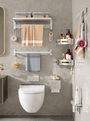 ✴▪♧ Towel rack from perforating toilet bathroom shelf space aluminum bath towel rack bathroom hardware pendant set combination