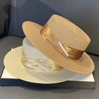 Summer British Pearl Beading Wide Brimmed Straw Hat Shading Sun Hat Lady Beach Hat Sunscreen Fashion Jazz Cap Visor Hats