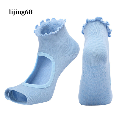 Lijing เปิดหลังถุงเท้าผ้าฝ้ายสองนิ้วถุงเท้าโยคะมืออาชีพถุงเท้าแอโรบิกพิลาทิสกันลื่น