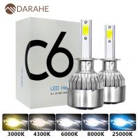 DARAHE ไฟหน้ารถไฟหน้ารถมอเตอร์ไซค์แบบ Led H3,H1 8000LM หลอดไฟ LED ไฟรถยนต์ H4 880 H11 HB3 HB4 9005 H13 9006 6000K 72W 12V