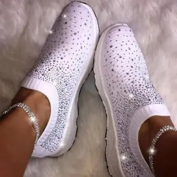 NEW Brand Women Fashion Casual Glitter Sparkling Sneakers Women Encrusted  Lace Up Shoes White Sole Fashion