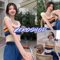 Zero shop?พร้อมส่ง? (Zero-C632) เสื้อกล้าม ถักไหมพรม ลายทางสีรุ้งผ้านิ่ม -C