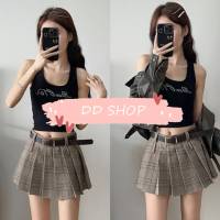 DD SHOPพร้อมส่ง 2529 กระโปรงพลีสลายสก๊อต แถมข็มขัด  SMLXL -NZ-XM