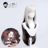 Mudrock คอสเพลย์วิกผม Arknights คอสเพลย์「 Hsiu」ไฟเบอร์สังเคราะห์วิกผมน้ำนมสีขาวสีเทาไล่ระดับสีดำสีน้ำตาลผมยาวเกม Arknights ~