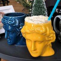 【High-end cups】ความจุขนาดใหญ่เซรามิก CupAncient กรีซ Apollo เดวิดหัวแก้วประติมากรรมถ้วยกาแฟสก์ท็อปเครื่องประดับสำนักงานผู้ถือปากกา