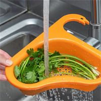 ☬✕ Kitchen Sink Drain Strainer Basket Household Vegetable Washing Filter Swan Shape Pool Triangular Water Drainer Storage Rack