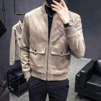 [COD] 2022 autumn new shopkeeper style personality patch pocket faux suede slim-fit jacket mens single men