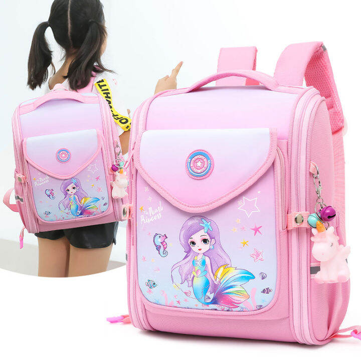 Fresh Cute Gradient Color Girl Trolley School Bag Student Backpack ...