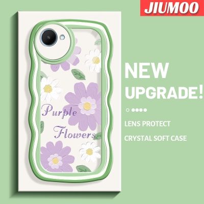 JIUMOO เคสสำหรับ Realme C30 C30s Narzo เคส50i แฟชั่นลวดลายดอกไม้สีม่วงสีสันสดใสขอบครีมเวฟเคสโทรศัพท์โปร่งใสกรอบซิลิโคนนิ่มเคสป้องกันกล้องสุดสร้างสรรค์เคสกันกระแทก