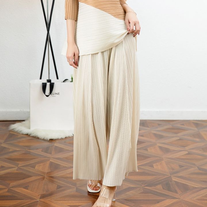 miyake-พับ-2023-ขนาดใหญ่ของผู้หญิงผ้าม่านกางเกงลำลองกางเกงขาบานแฟชั่นกางเกงขากว้างทั้งหมดตรงกับกางเกงขายส่ง