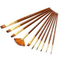 [Kiki tool store] 10pcs Artist Paint Brush Set with Fan Brush Multiple styles Nylon Hair Short Rod Brown Painting Brush for Watercolor Oil Acrylic