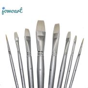 wool hair fine flat round head oil paint brush set silver short wood rod 8