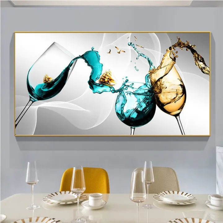 Modern Light Luxury Wine Glass Gold Boat Elk Canvas Painting Posters And Prints Hd Print Wall Art For Dining Room Decor Lazada Singapore - Wine Cup Wall Decor