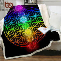 BeddingOutlet Chakra Fluffy Blanket Zen Theme Bed Blankets Colorful Custom Blanket Geometric Plush Bedspread Flower of Life Koce