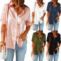 Europe and the United States 2023 spring and summer new casual top cardigan womens lapel single breasted loose short-sleeved shirt ❤