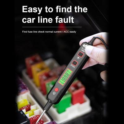 Fansline-HABOTEST เครื่องทดสอบวงจรรถยนต์เครื่องวัดโวลต์รถยนต์0.8V-100V วงจรบำรุงรักษาความผิดพลาดของรถยนต์จอแสดงผลดิจิตอล LCD ปากกาทดสอบพร้อมสายไฟสปริง PU แบบพกพา