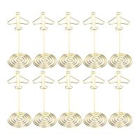 10Pcs Memo Clip Holder, Table Number Name Card Holder Desktop Metal Business Card Photo Gold Plane Frame with Base