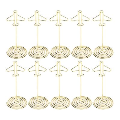 10Pcs Memo Clip Holder, Table Number Name Card Holder Desktop Metal Business Card Photo Gold Plane Frame with Base